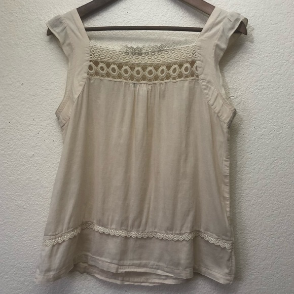 H&M crochet lace trim square neck beige cream peasant top boho blouse tunic - Picture 2 of 6